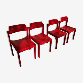 Set of 4 red beech chairs by Rainer Schell 1960