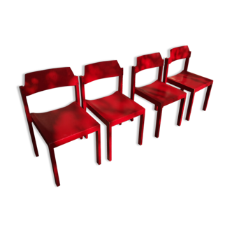 Set de 4 chaises en hêtre rouge de Rainer Schell 1960