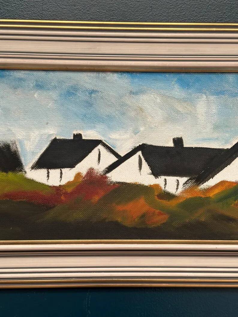 Original Swedish Oil on Panel – “Landscape with Farm” by Louis Zelig – Signed – Vintage & Framed – 78 × 39 cm (30.7" × 15.4")