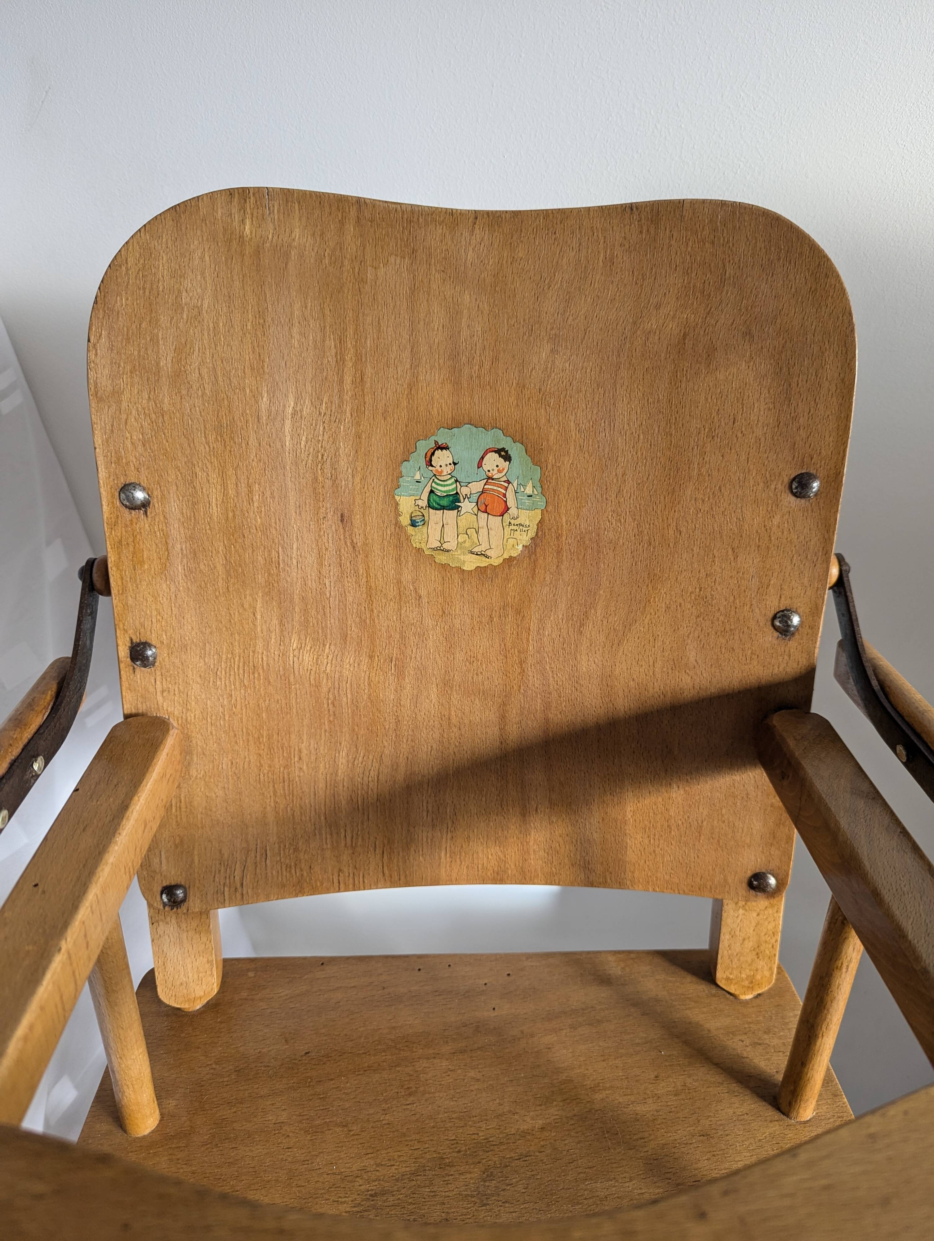 Chaise haute ancienne bébé vintage années 40