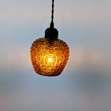 Suspension vintage en verre ciselé ocre