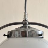White opaline globe suspension and metal structure
