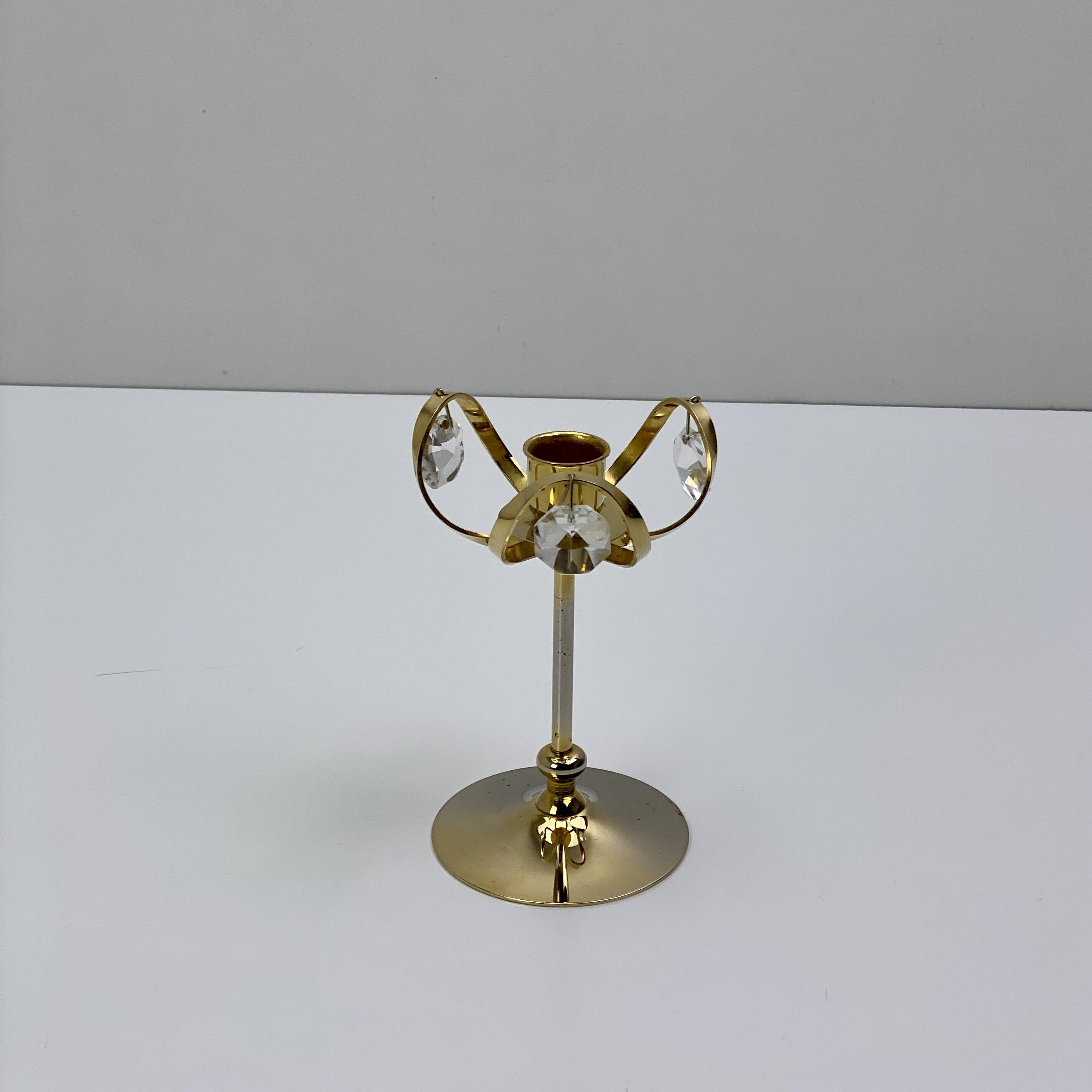 Vintage candle holder in 24 carat gold plated brass and Swarovski crystal, Palwa, Hollywood Regency. Allem