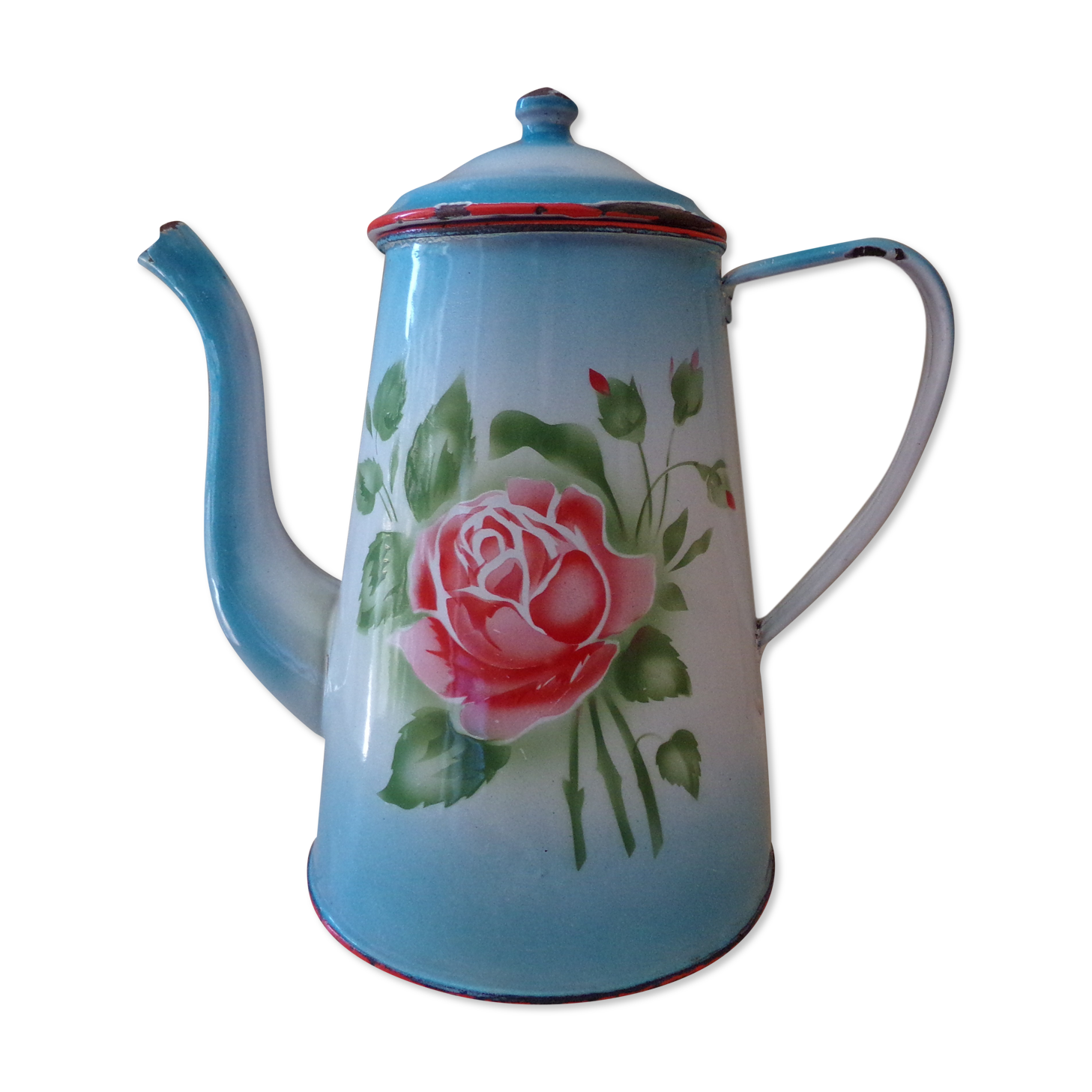 Ancienne cafetière émaillée décor fleurs