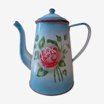 Old coffee maker enamelled decoration flowers