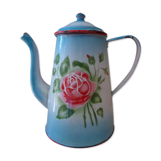 Old coffee maker enamelled decoration flowers