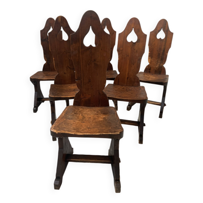 6 chaises en bois naturel ''art Brutaliste'', XXème siècle