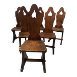 Set of six natural wood chairs "Brutalist art" 20th century