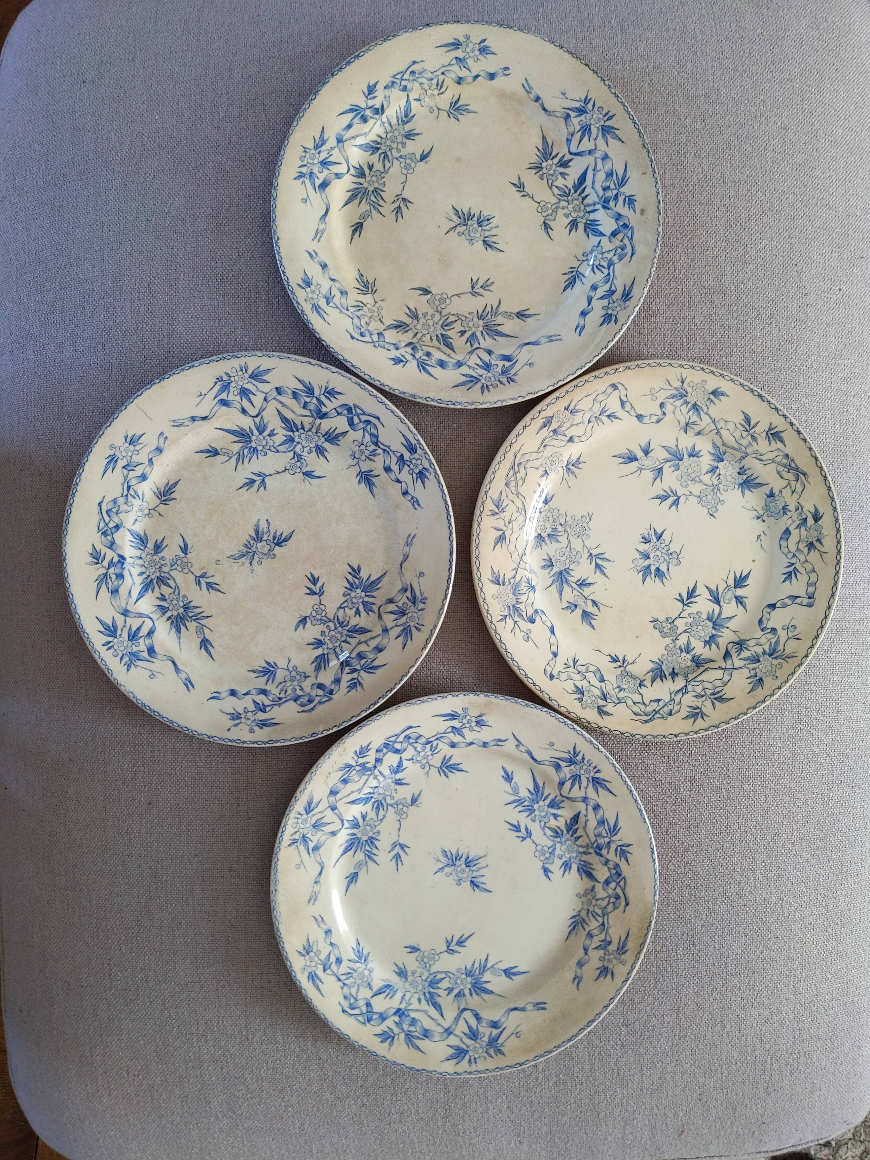 Plates for dessert antique porcelain romantic iron earth Sarreguemines epine
