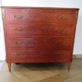 Louis XVI chest of drawers - Bronze - Butterfly wood veneer marquetry - 1930