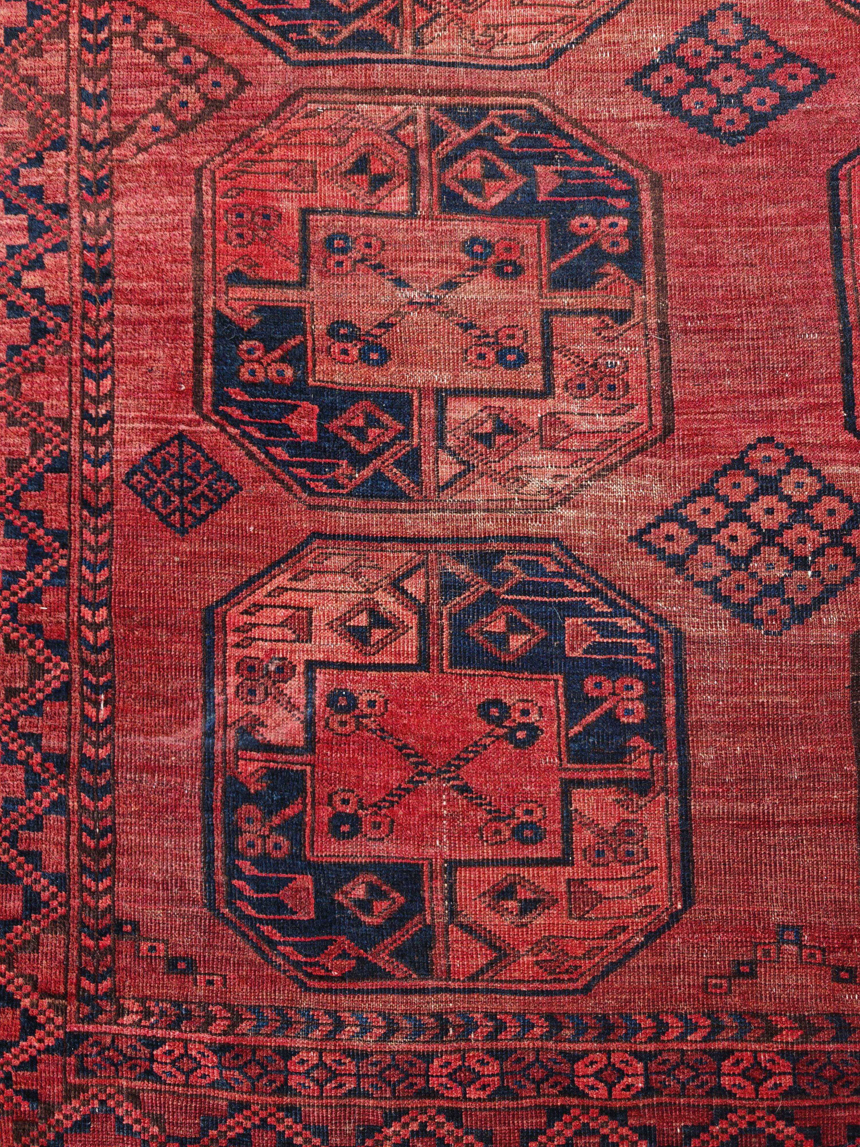 Antique Turkmen Ersari hand-knotted wool carpet 1920s