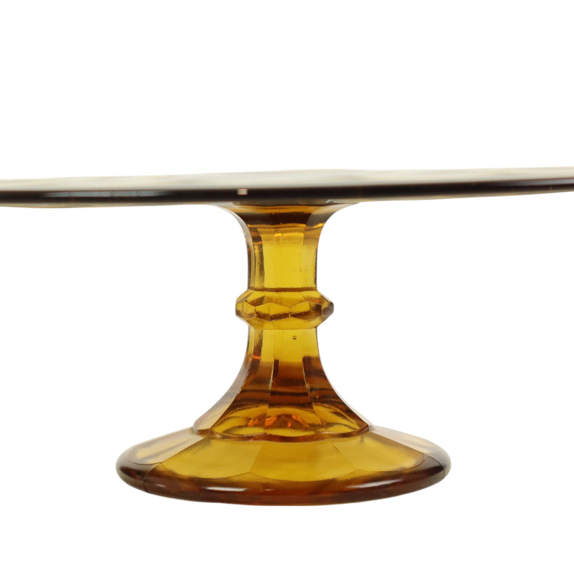 Art Deco Amber Cake Dish Depression Glass Verrerie Scailmont