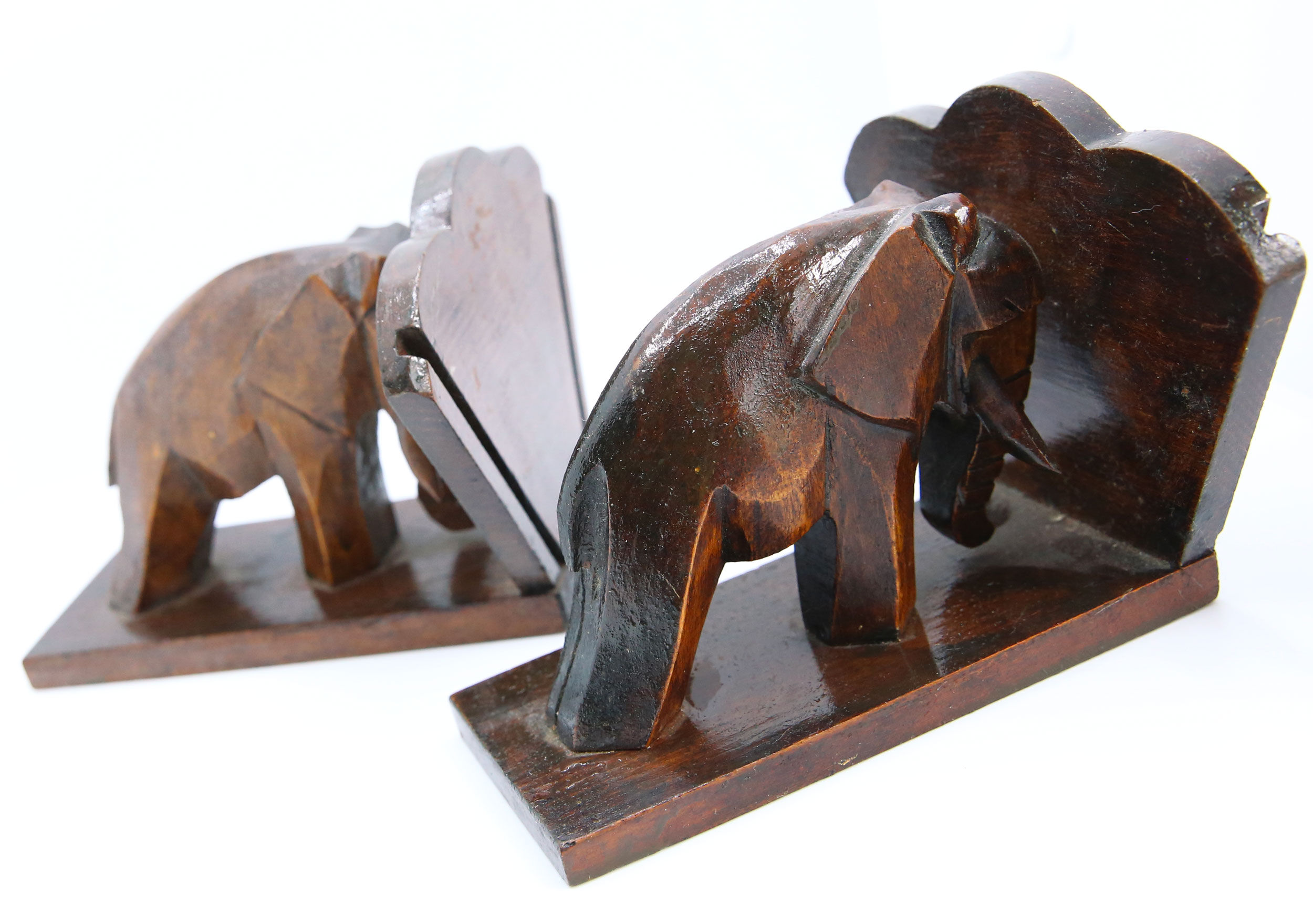 Pair of 2 art deco wooden elephant bookends