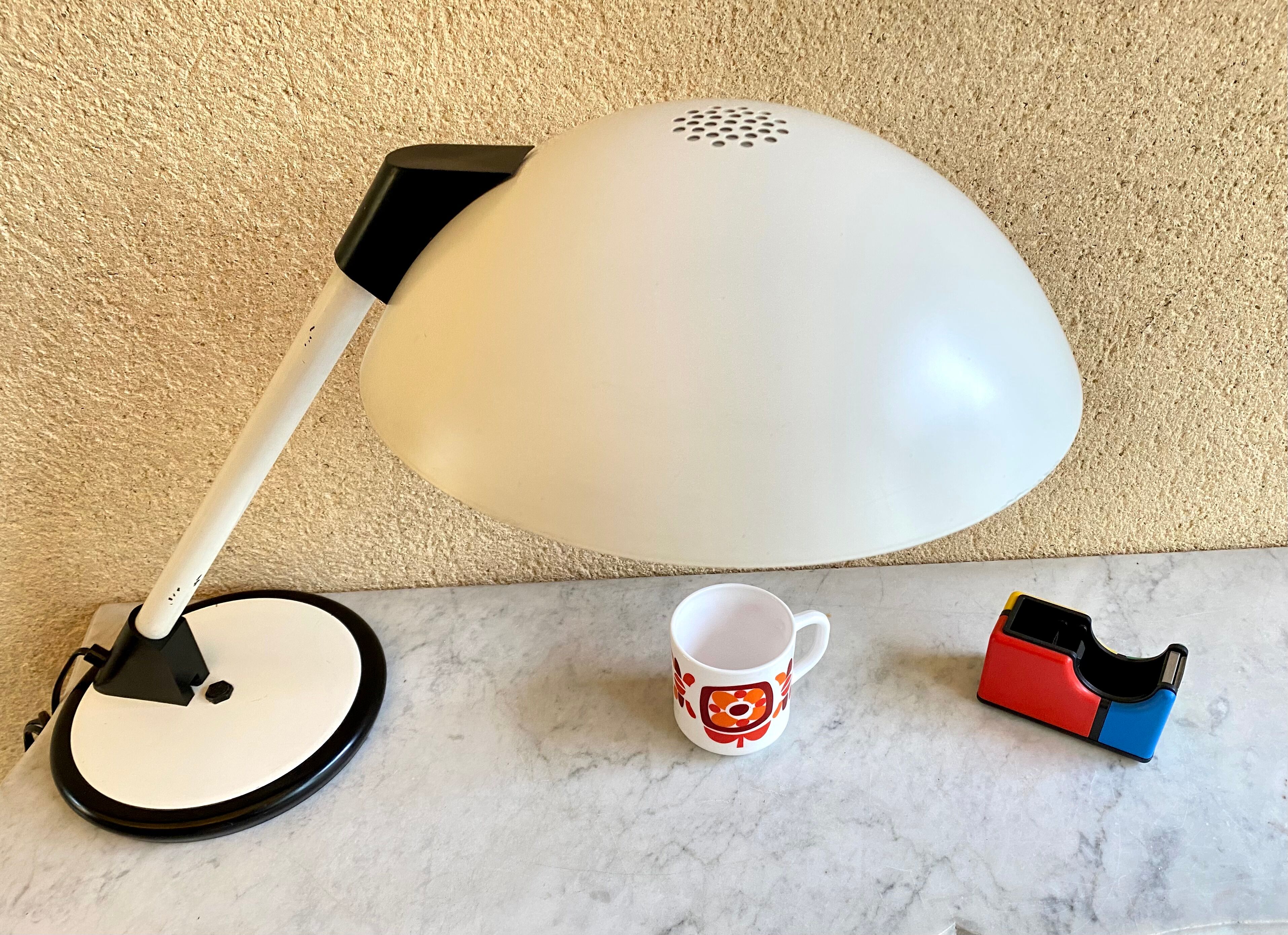 Aluminor saucer desk lamp France vintage 70s white