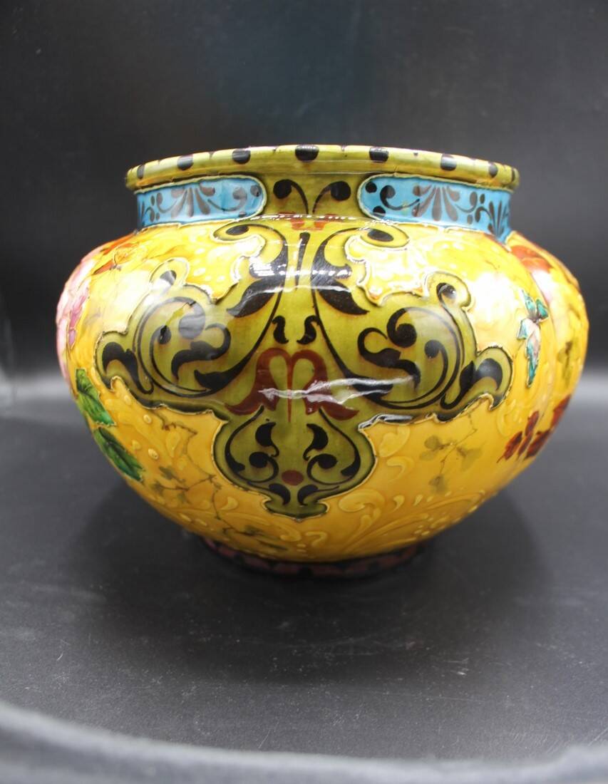 19th-century earthenware jardinière attributed to Felix Optat Milet.