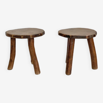 Pair of small 50's brutalist tripod stools