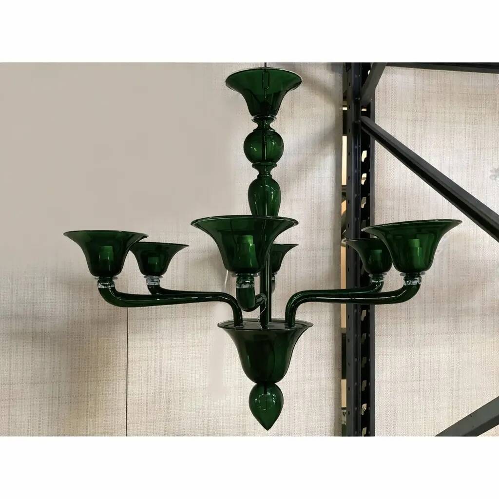 Contemporary Murano Glass Chandelier in Art Deco Style Decorated in Translucent