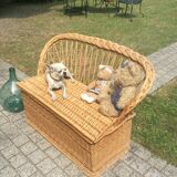 Toy box bench vintage rattan