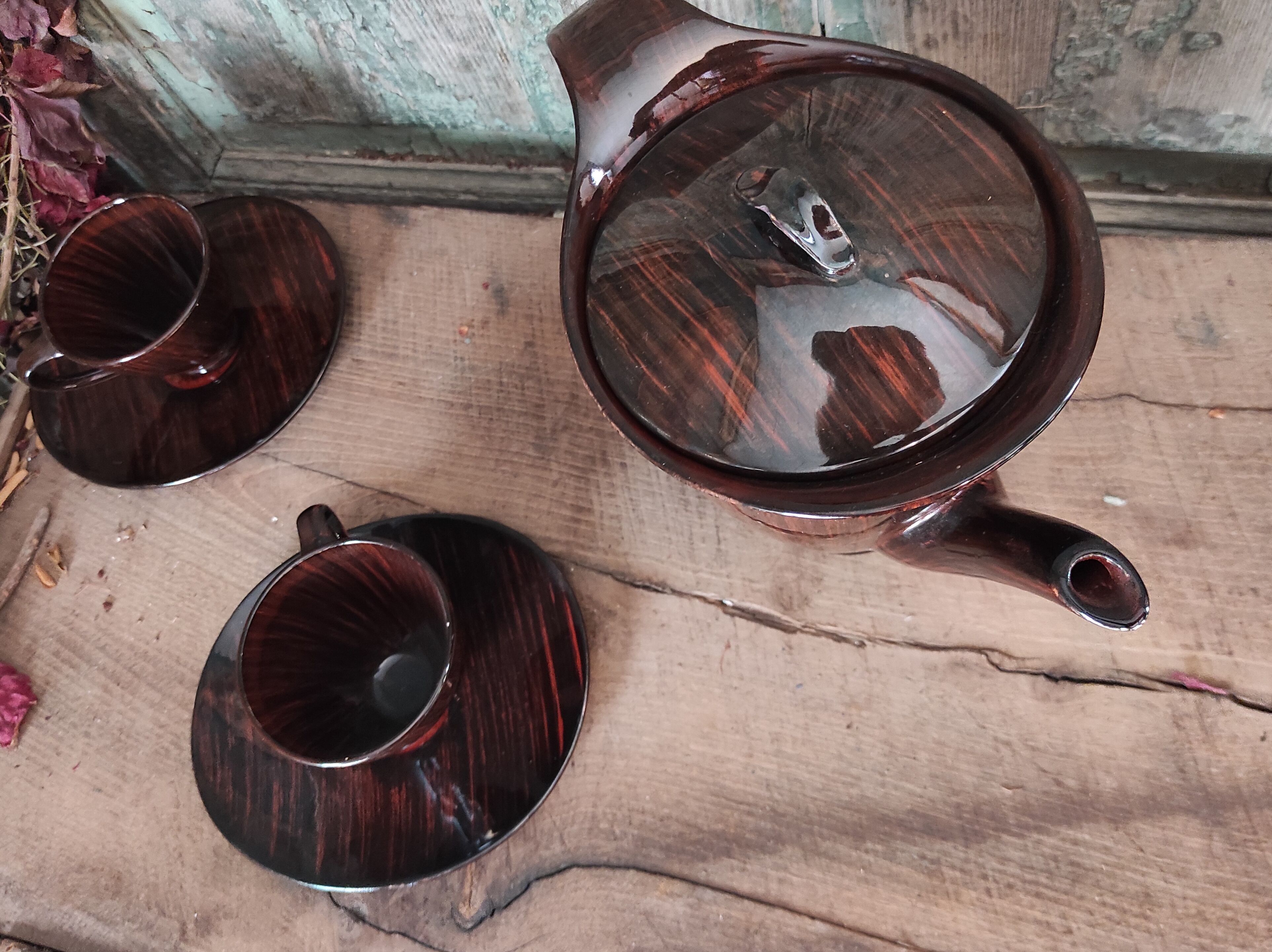 Mid Century French coffee set for 4, faïence Salins, model Bahamas