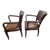 Pair of antique leather bridge armchairs