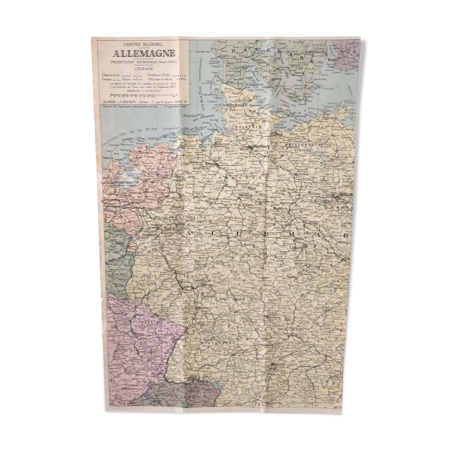 Old Germany map 49x32cm edition Blondel 1943