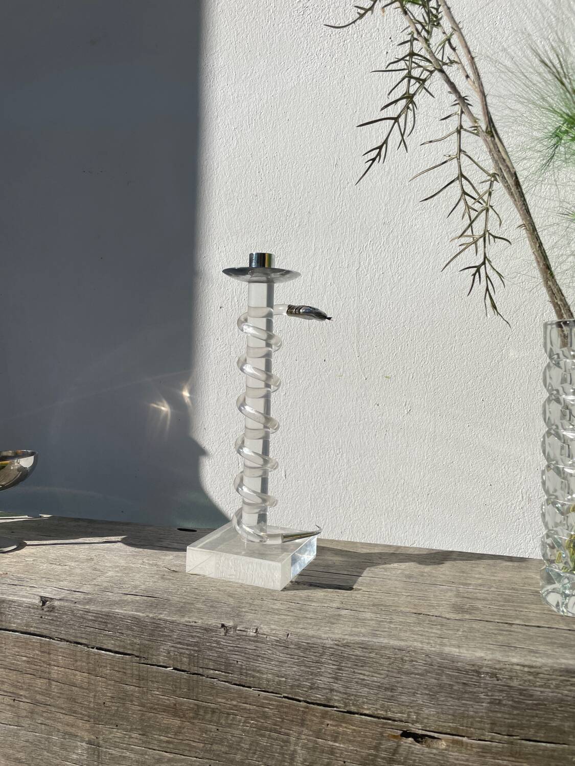 Silver-plated metal candlestick signed Alessandro Albrizzi 1970