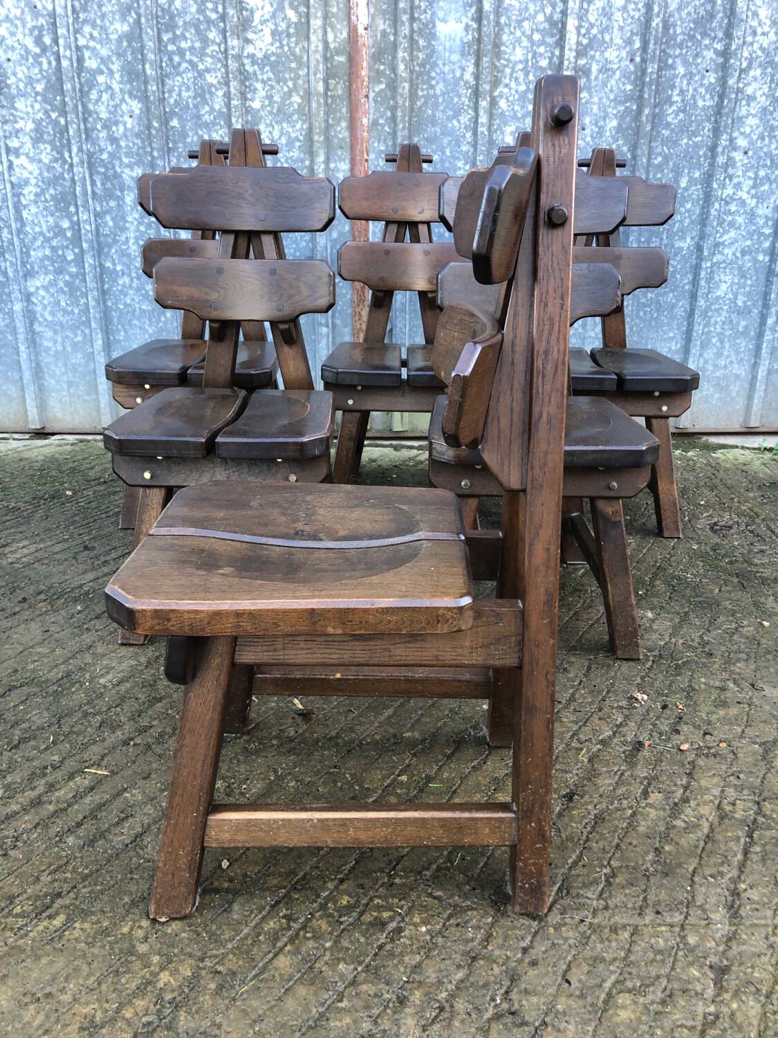 6 brutalist chairs in solid oak