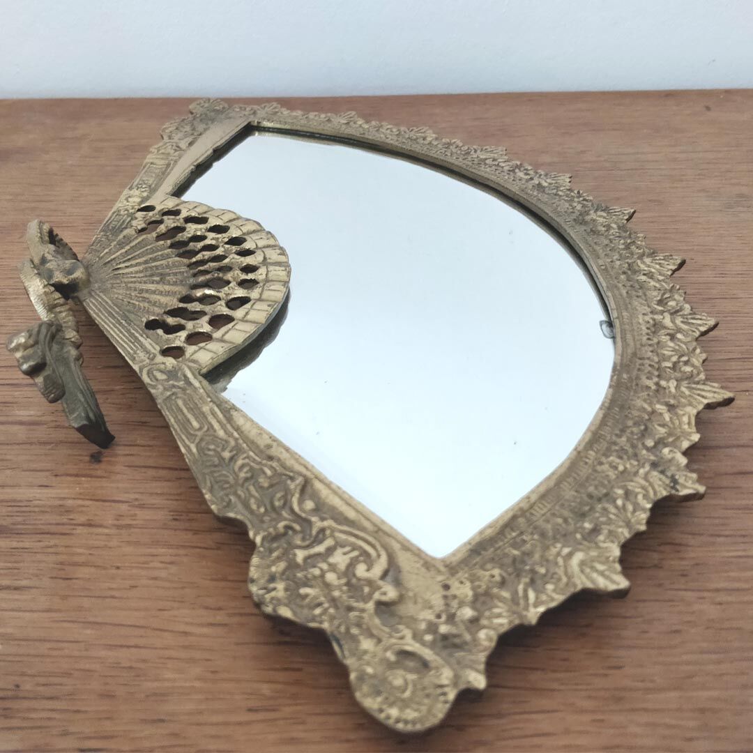Bevelled mirror brass fan 38x20cm