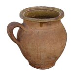 Cruche ancienne française en terre cuite à intérieur émaillé jaune