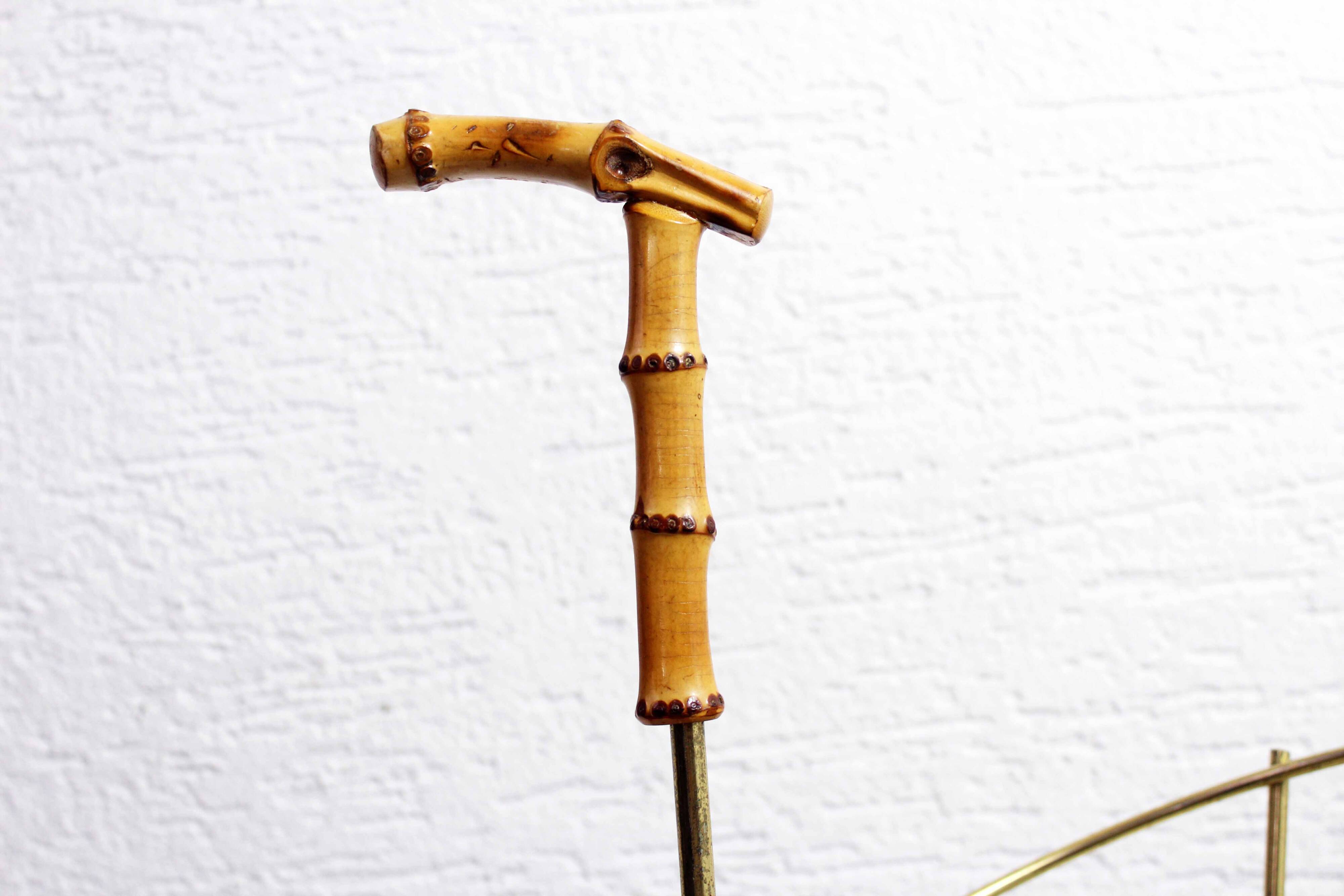 Vintage brass umbrella stand, bamboo handle