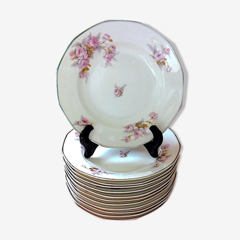 Suite de 12 assiettes à potage dodécagonales en porcelaine