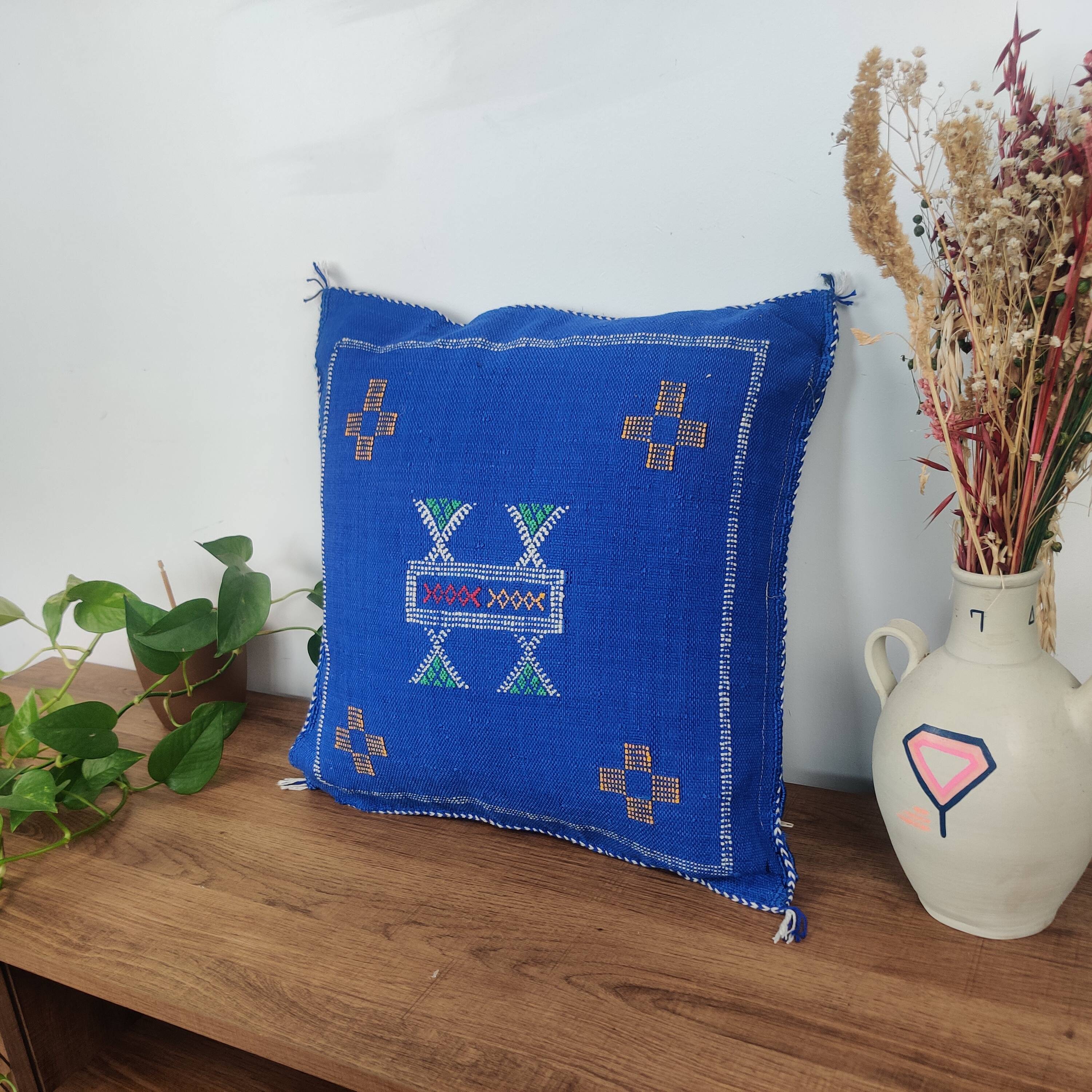 Blue Berber cactus silk cushion