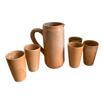 Stoneware cider/water pitcher with cups