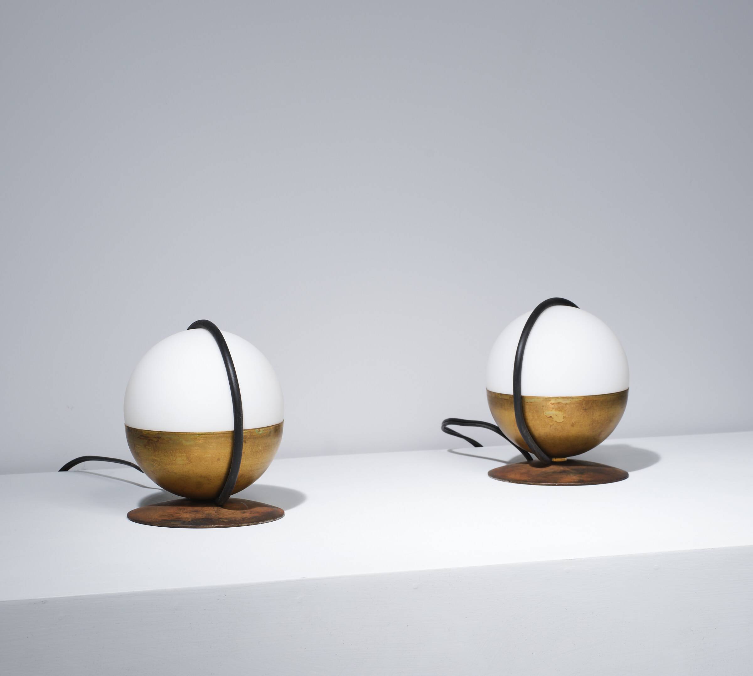 1950s Pair of Italian Table Lamp with Opaline Glass and Brass