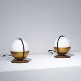 1950s Pair of Italian Table Lamp with Opaline Glass and Brass