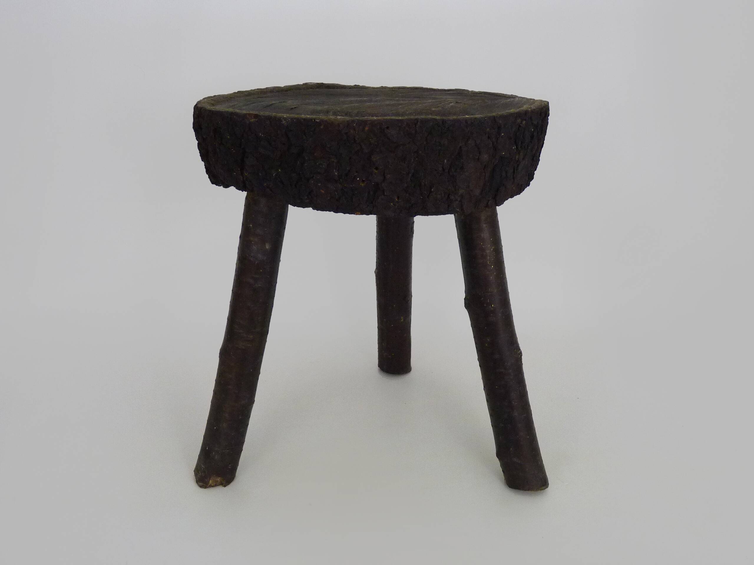 Tripod oak milking stool, Ariège peasant art, France (19th century)