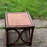 Small square-shaped side table in bamboo and vintage wicker
