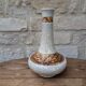 Antique long-necked vase in cracked white ceramic with deer decoration