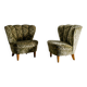 Vintage Swedish Modern Green Floweral Armchairs, 1940s