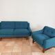Norwegian living room set in blue fabric, vintage scandinavian 1960s