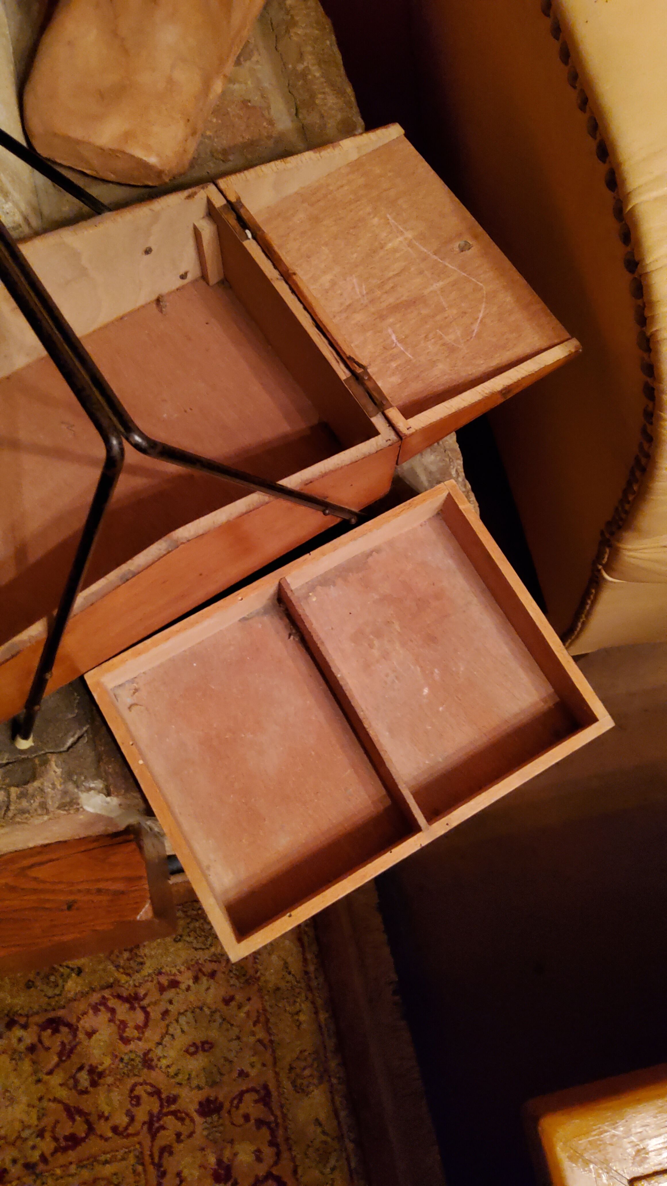Sewing box from the 50s in wood and black metal