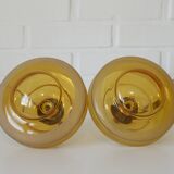 1 of 2 hand blown amber glass pendant lamp / redesign vintage hanging light