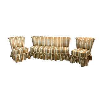 Ensemble canapé et fauteuils crapaud