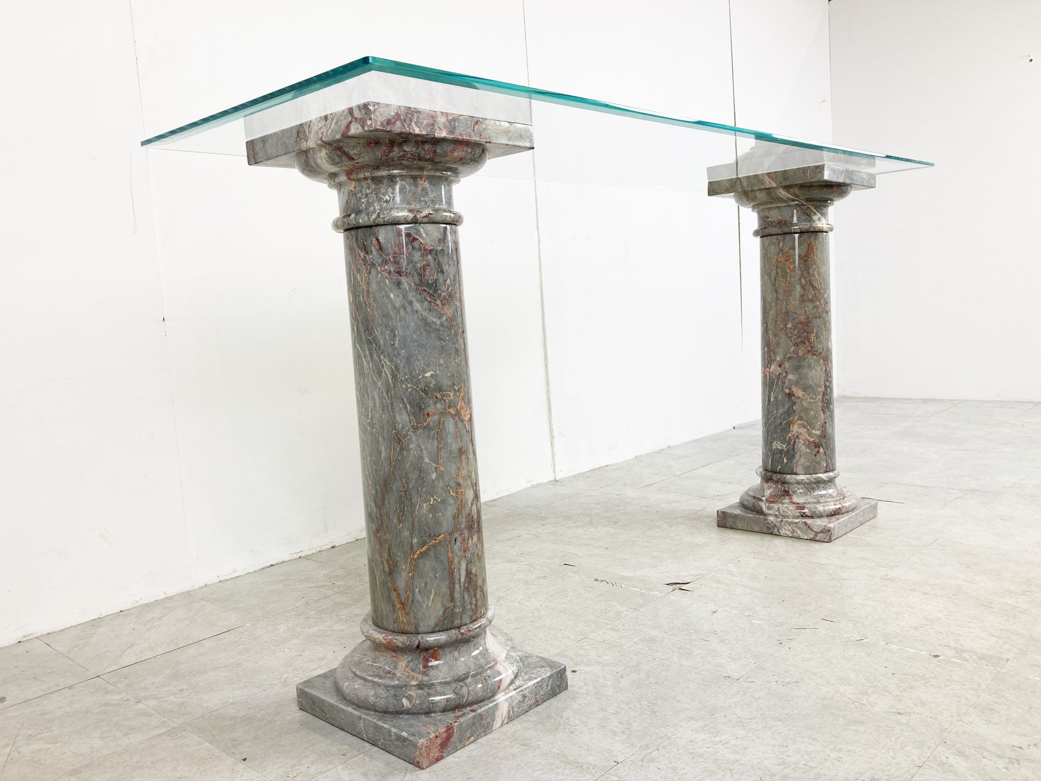 Vintage marble column console table Italy, 1960s