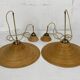 Pair pencil reed rattan bamboo and brass pendants, Italy 1970s