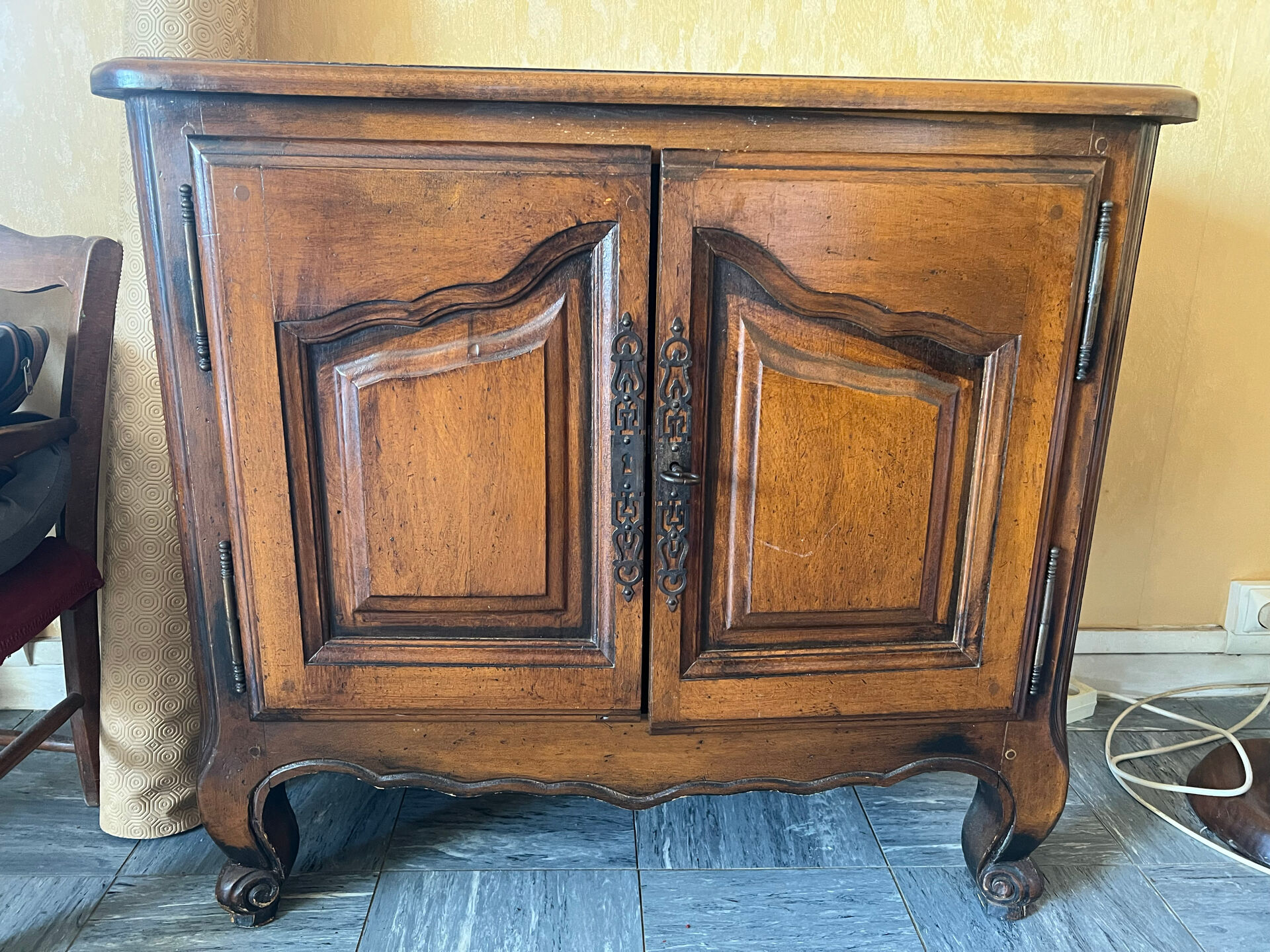 Old low cabinet with 2 wooden doors