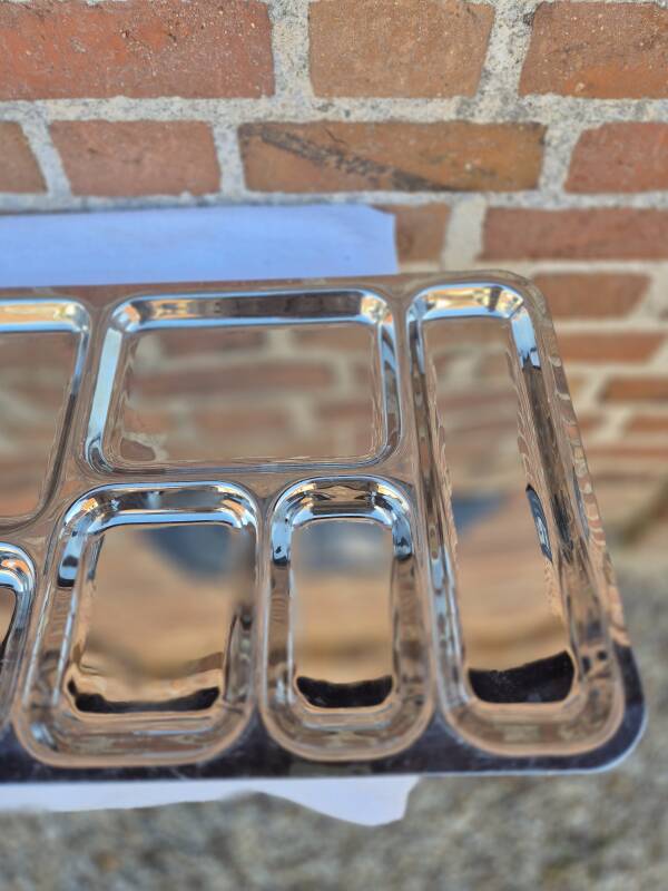 Pair of flat stainless steel serving trays