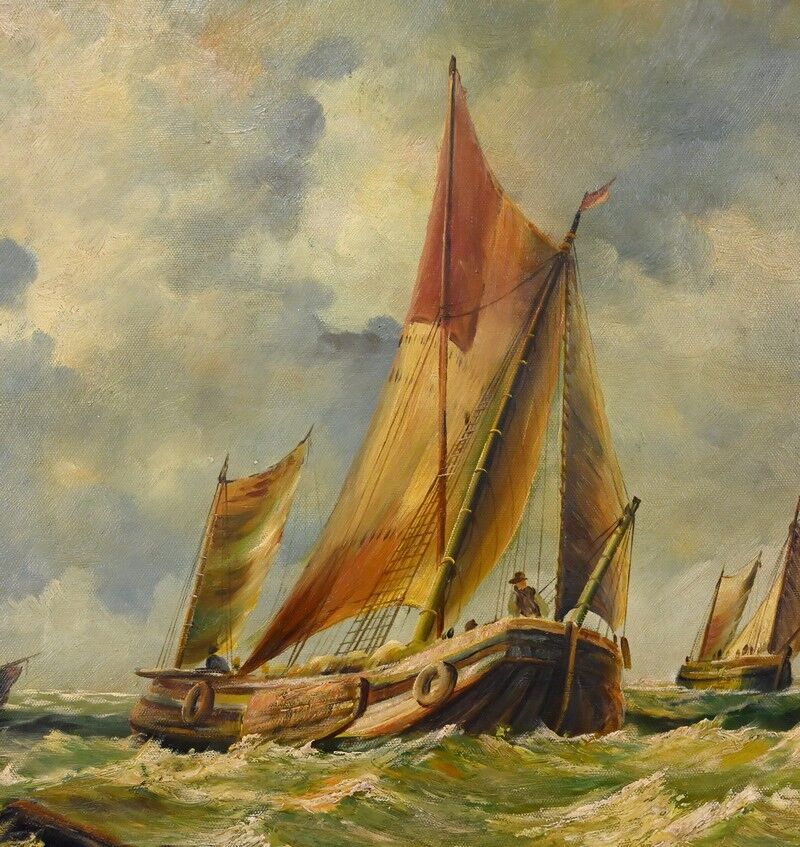Tableau "Sailboats in Rough Seas" signed Albert Hess – Mid 20th century
