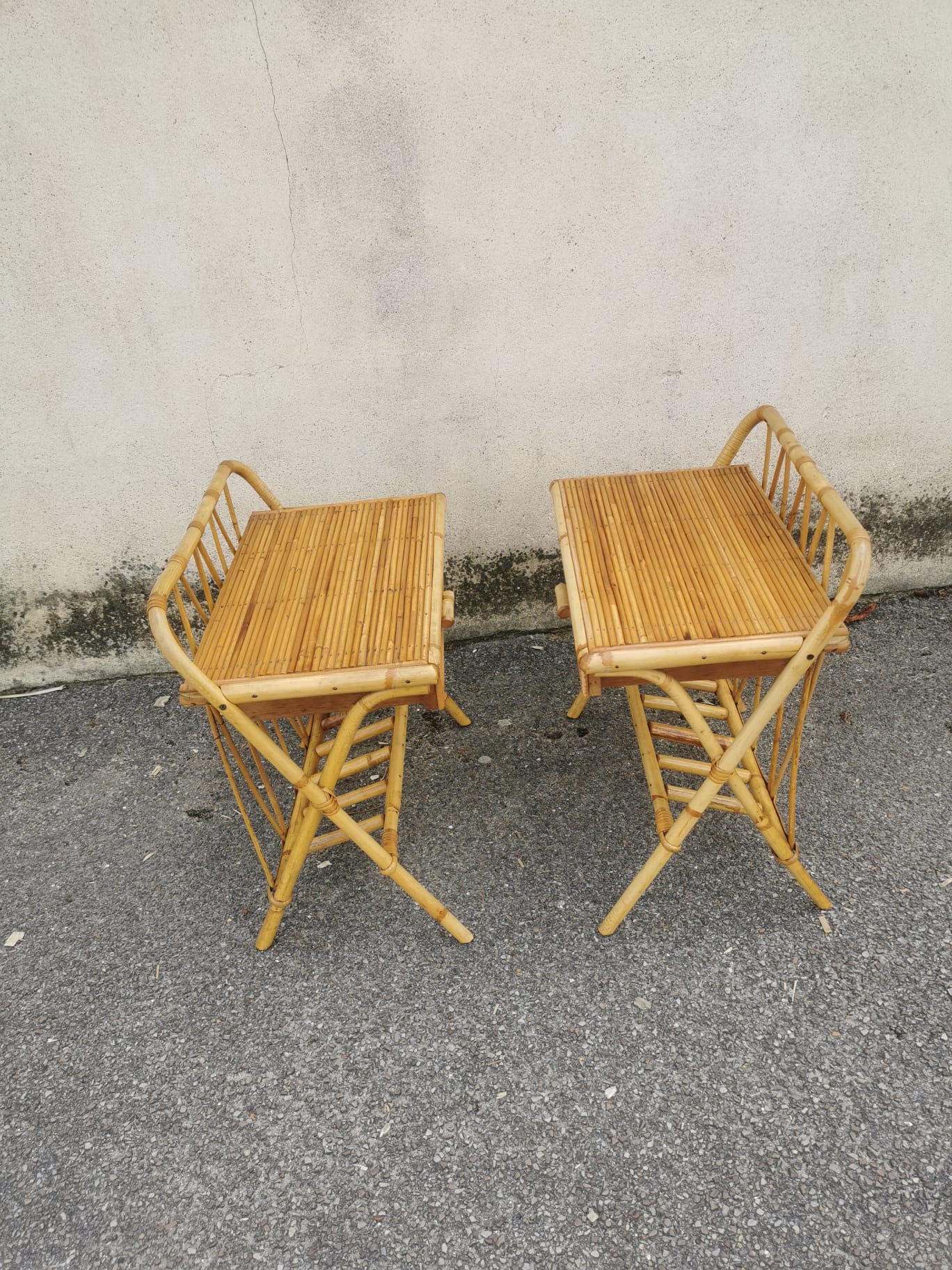 Pair of vintage rattan bedside tables
