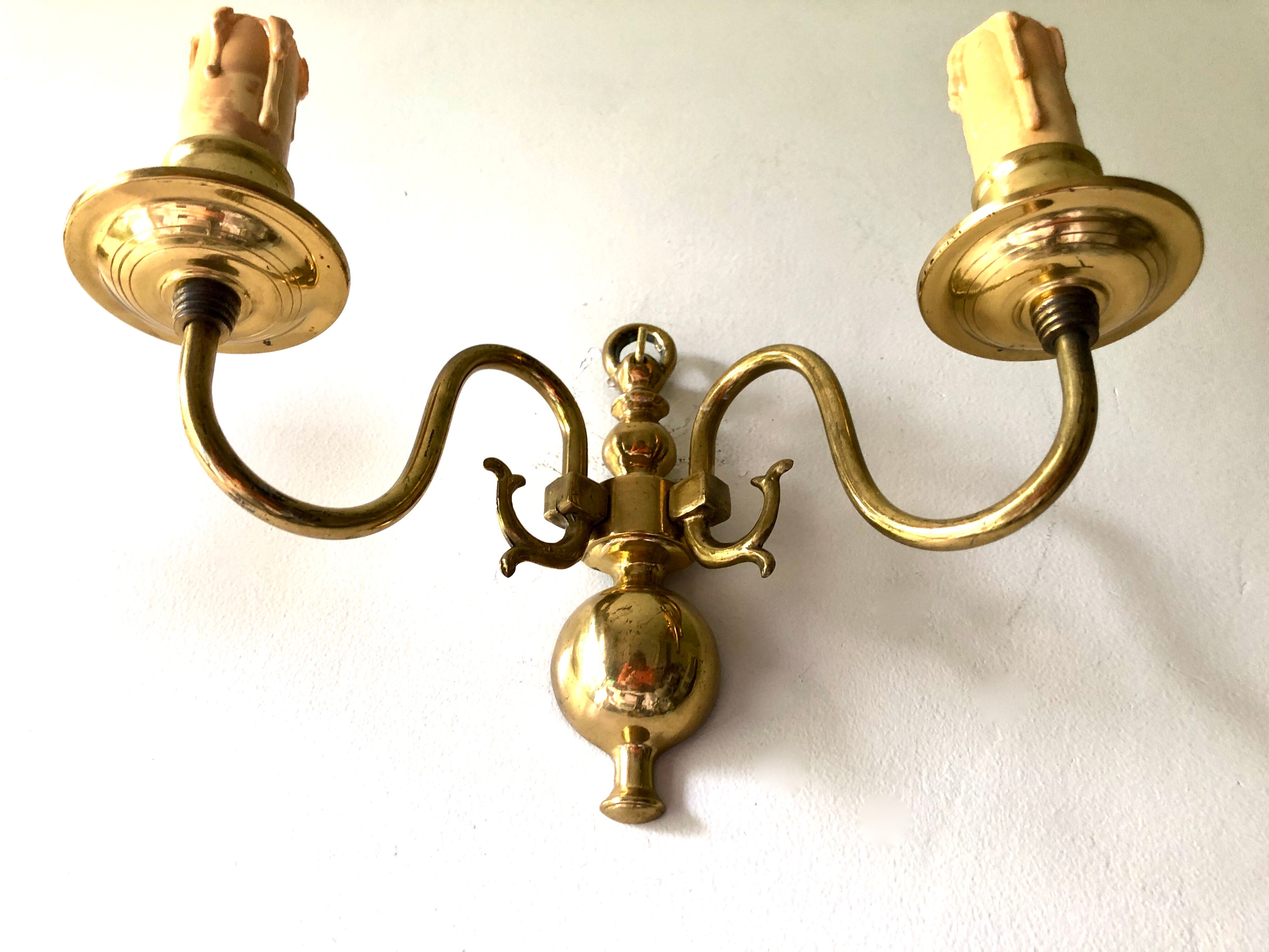 Pair of double sconces in gilded brass 1950